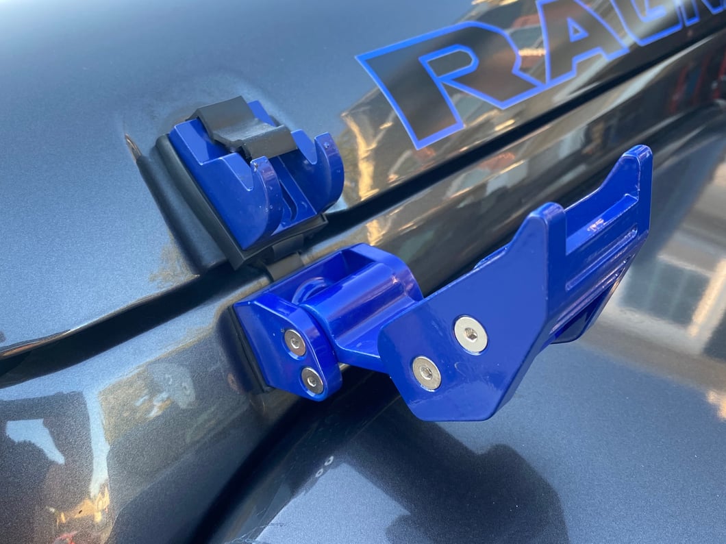 RedRock Old Glory Billet Hood Catch Kit; Blue (07-25 Jeep Wrangler JK & JL)