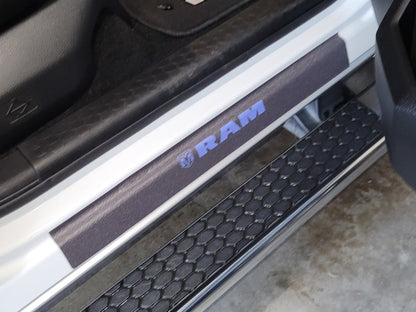 RAM Licensed by RedRock Door Sill Body Shield Decal; Blue (02-18 RAM 1500)
