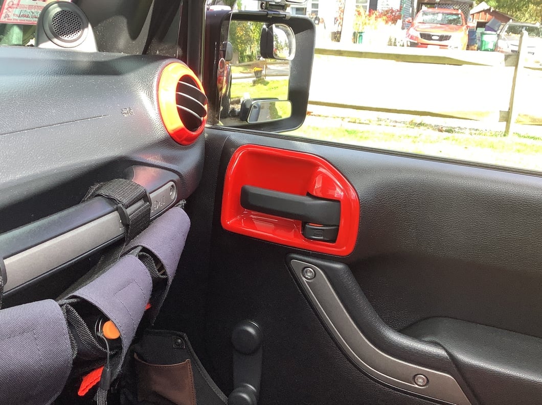 RedRock Interior Door Handle Trim Bezels; Red (07-18 Jeep Wrangler JK 2-Door)