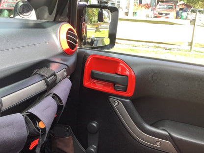 RedRock Interior Door Handle Trim Bezels; Red (07-18 Jeep Wrangler JK 2-Door)