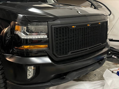 RedRock Baja Upper Replacement Grille with LED Lighting; Matte Black (16-18 Silverado 1500)