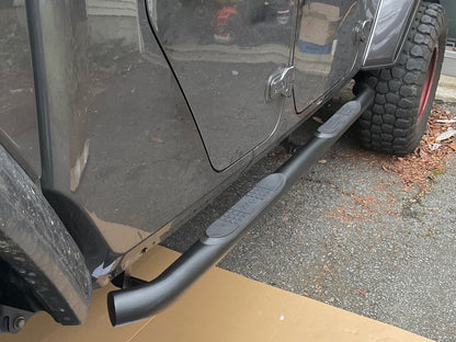 Jeep Licensed by RedRock 3-Inch Round Side Step Bars with Jeep Logo; Textured Black (20-25 Jeep Gladiator JT)