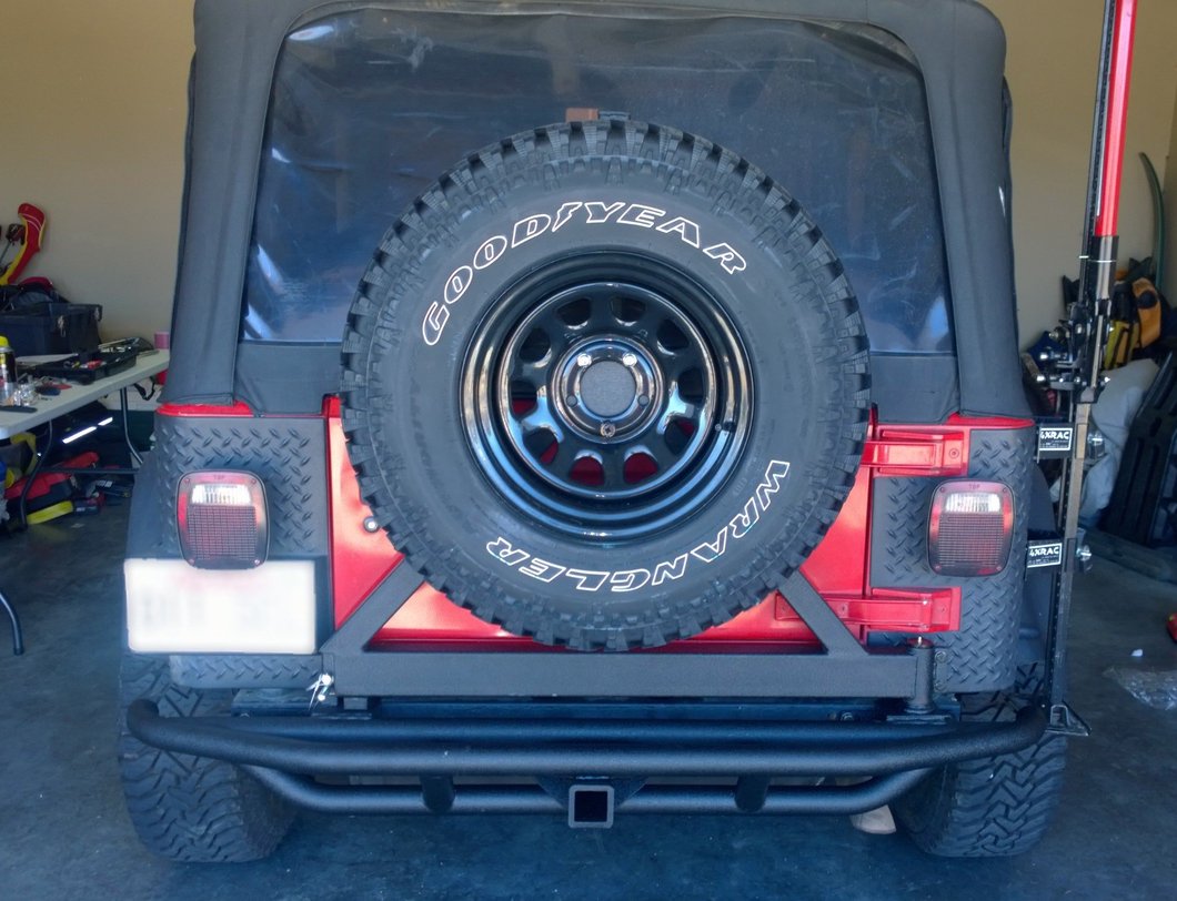 RedRock Tubular Rock Crawler Rear Bumper with Tire Carrier; Textured Black (97-06 Jeep Wrangler TJ)