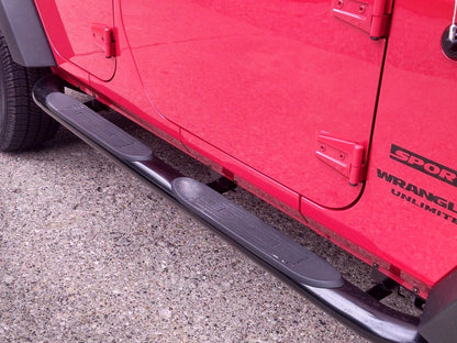 RedRock 4-Inch Oval Curved Side Step Bars; Semi-Gloss Black (07-18 Jeep Wrangler JK 4-Door)