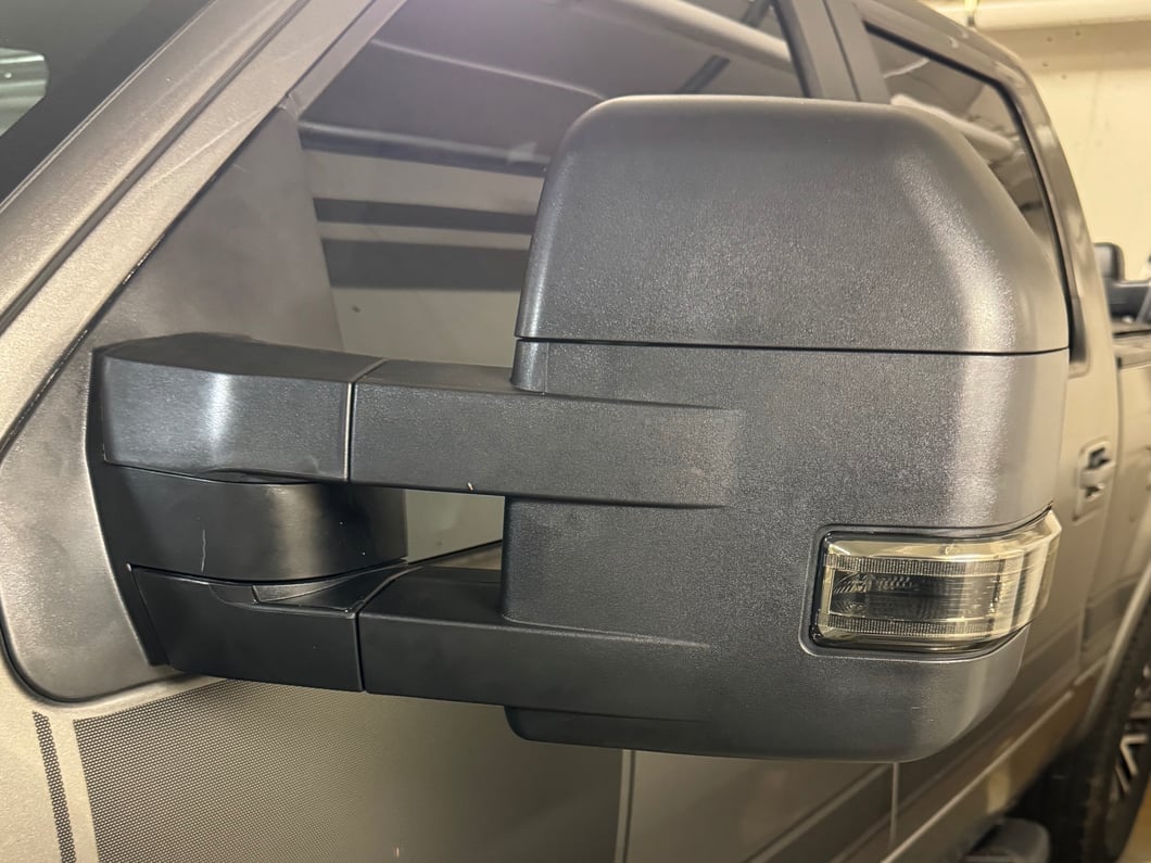 RedRock Powered Heated Towing Mirrors with Smoked Turn Signals; Textured Black (07-14 F-150)