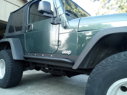 Jeep Licensed by RedRock Rocker Guards with Steps and Jeep Logo (97-06 Jeep Wrangler TJ, Excluding Unlimited)