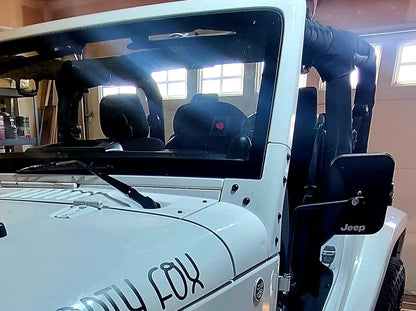 Jeep Licensed by RedRock Rectangular Adventure Mirrors with Printed Jeep Logo; Textured Black (76-25 Jeep CJ7, Wrangler YJ, TJ, JK & JL)