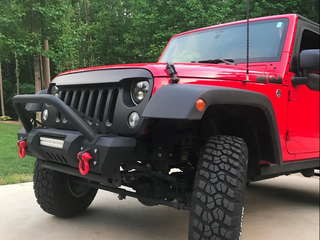 RedRock Stubby HD Pre-Runner Winch Front Bumper with Light Bar Tabs (07-18 Jeep Wrangler JK)