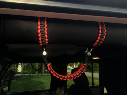 RedRock Front Rollbar Paracord Grab Handles with D-Rings; Black and Red (07-18 Jeep Wrangler JK)