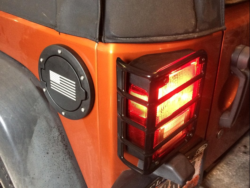 RedRock Old Glory Fuel Door Cover; Textured Black (07-18 Jeep Wrangler JK)