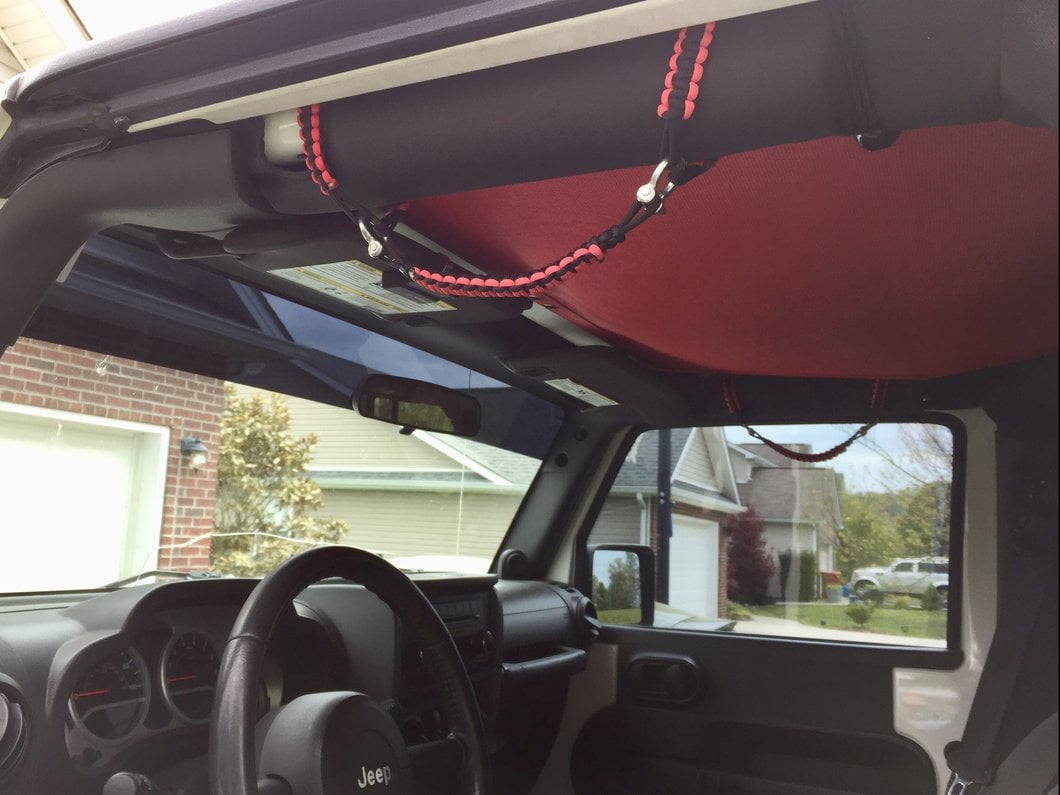 RedRock Front Rollbar Paracord Grab Handles with D-Rings; Black and Red (07-18 Jeep Wrangler JK)
