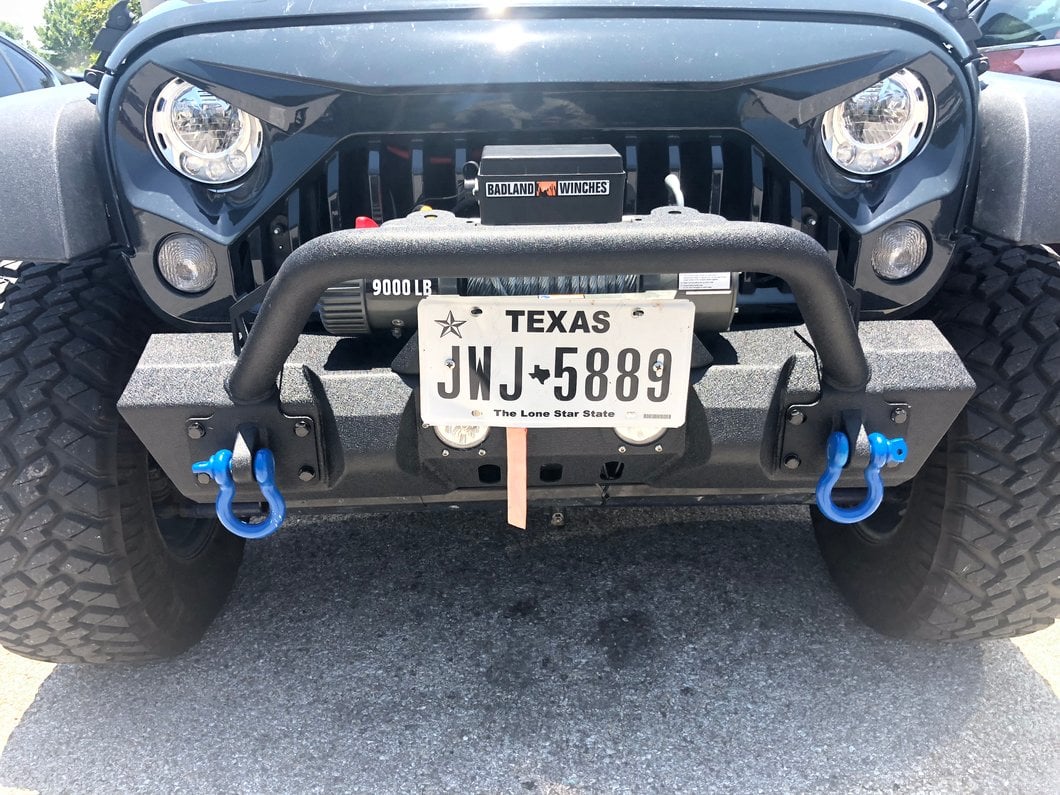 RedRock Stubby Winch Front Bumper with LED Fog Lights and Over-Rider Hoop (07-18 Jeep Wrangler JK)