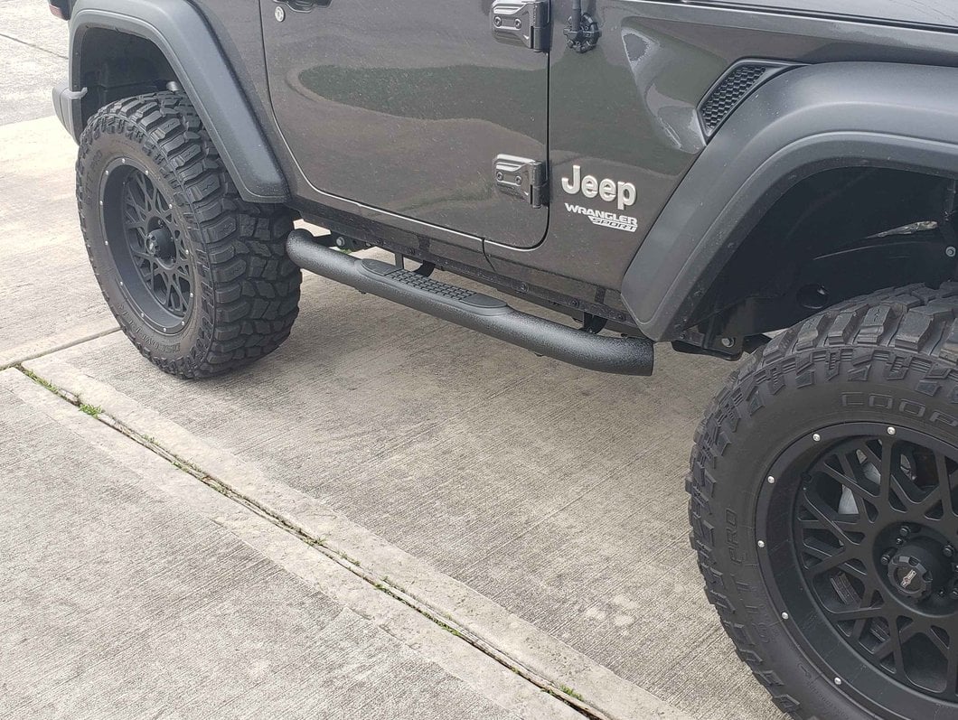 RedRock 3-Inch Round Curved Side Step Bars; Textured Black (18-25 Jeep Wrangler JL 2-Door)