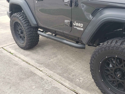 RedRock 3-Inch Round Curved Side Step Bars; Textured Black (18-25 Jeep Wrangler JL 2-Door)