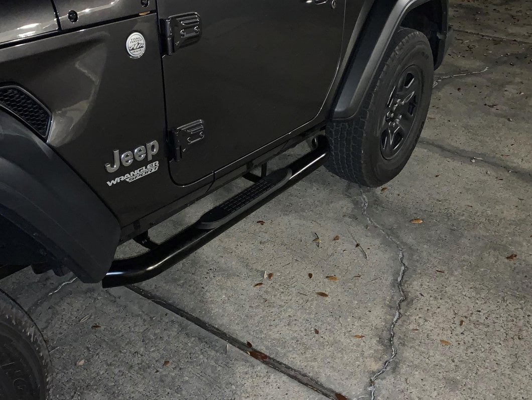 RedRock 3-Inch Round Curved Side Step Bars; Semi-Gloss Black (18-25 Jeep Wrangler JL 2-Door)