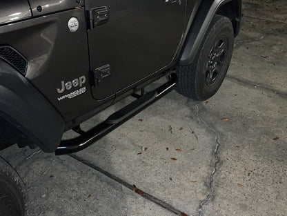 RedRock 3-Inch Round Curved Side Step Bars; Semi-Gloss Black (18-25 Jeep Wrangler JL 2-Door)