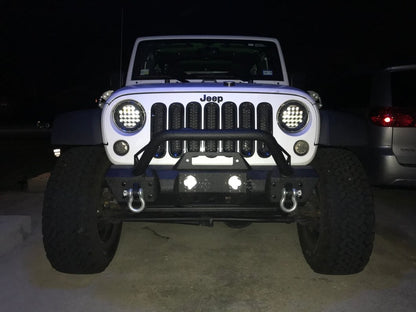 RedRock Stubby Winch Front Bumper with LED Fog Lights and Over-Rider Hoop (07-18 Jeep Wrangler JK)