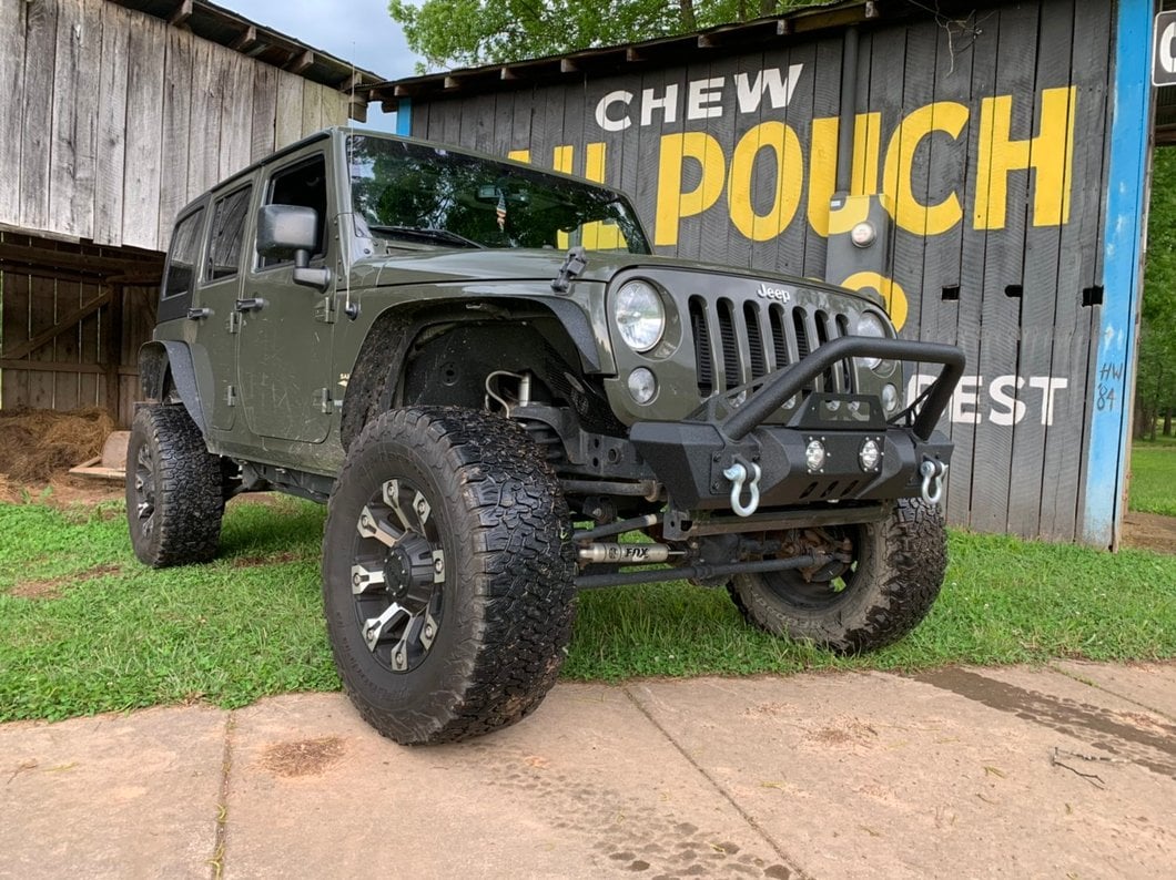 RedRock Stubby Winch Front Bumper with LED Fog Lights and Over-Rider Hoop (07-18 Jeep Wrangler JK)