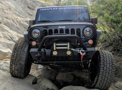 RedRock Stubby Winch Front Bumper with LED Fog Lights and Over-Rider Hoop (07-18 Jeep Wrangler JK)