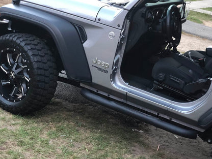 RedRock 3-Inch Round Curved Side Step Bars; Textured Black (18-25 Jeep Wrangler JL 2-Door)