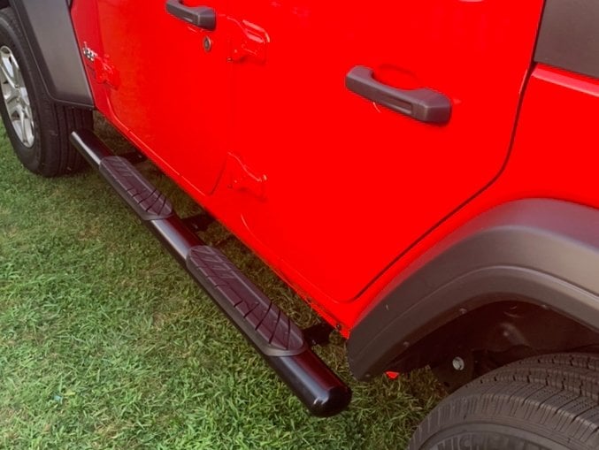 RedRock 4-Inch Oval Straight Side Step Bars; Semi-Gloss Black (18-25 Jeep Wrangler JL 4-Door)