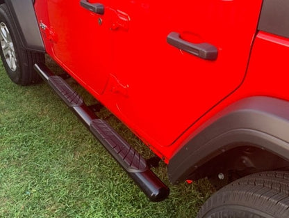 RedRock 4-Inch Oval Straight Side Step Bars; Semi-Gloss Black (18-25 Jeep Wrangler JL 4-Door)