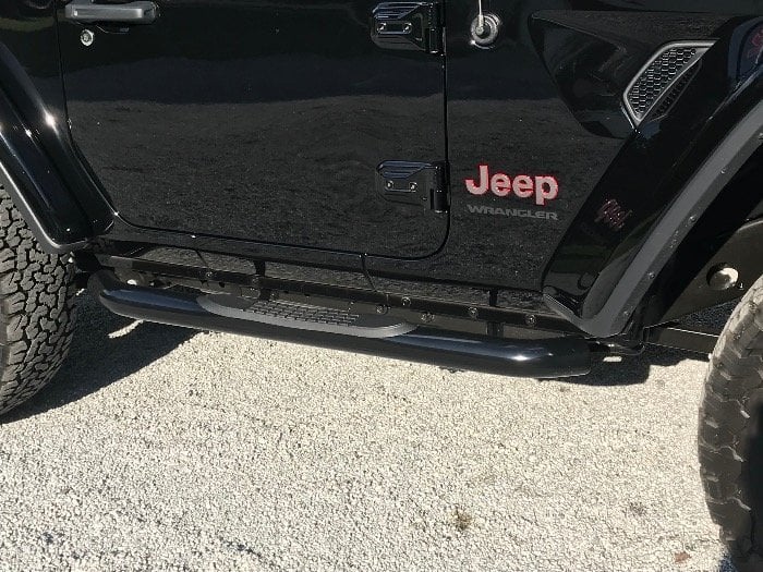 RedRock 3-Inch Round Curved Side Step Bars; Semi-Gloss Black (18-25 Jeep Wrangler JL 2-Door)