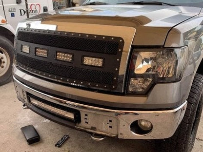 RedRock Wire Mesh Upper Grille Insert, Rivets and LED Lighting; Black (09-14 F-150, Excluding Raptor)
