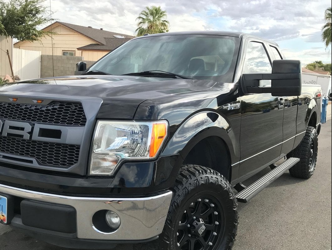RedRock Power Adjust Heated Manual Foldaway Towing Mirrors with Puddle Lights and Turn Signals; Textured Black; Driver Side (07-12 F-150)