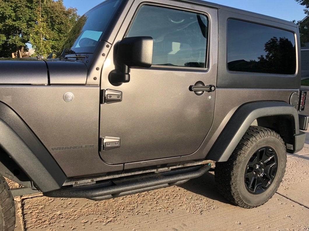 RedRock Side Armor with Step Pads; Textured Black (07-18 Jeep Wrangler JK 2-Door)