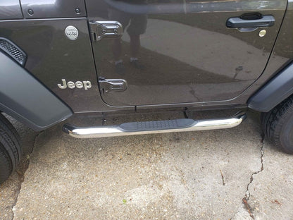 RedRock 3-Inch Round Curved Side Step Bars; Stainless Steel (18-25 Jeep Wrangler JL 2-Door)