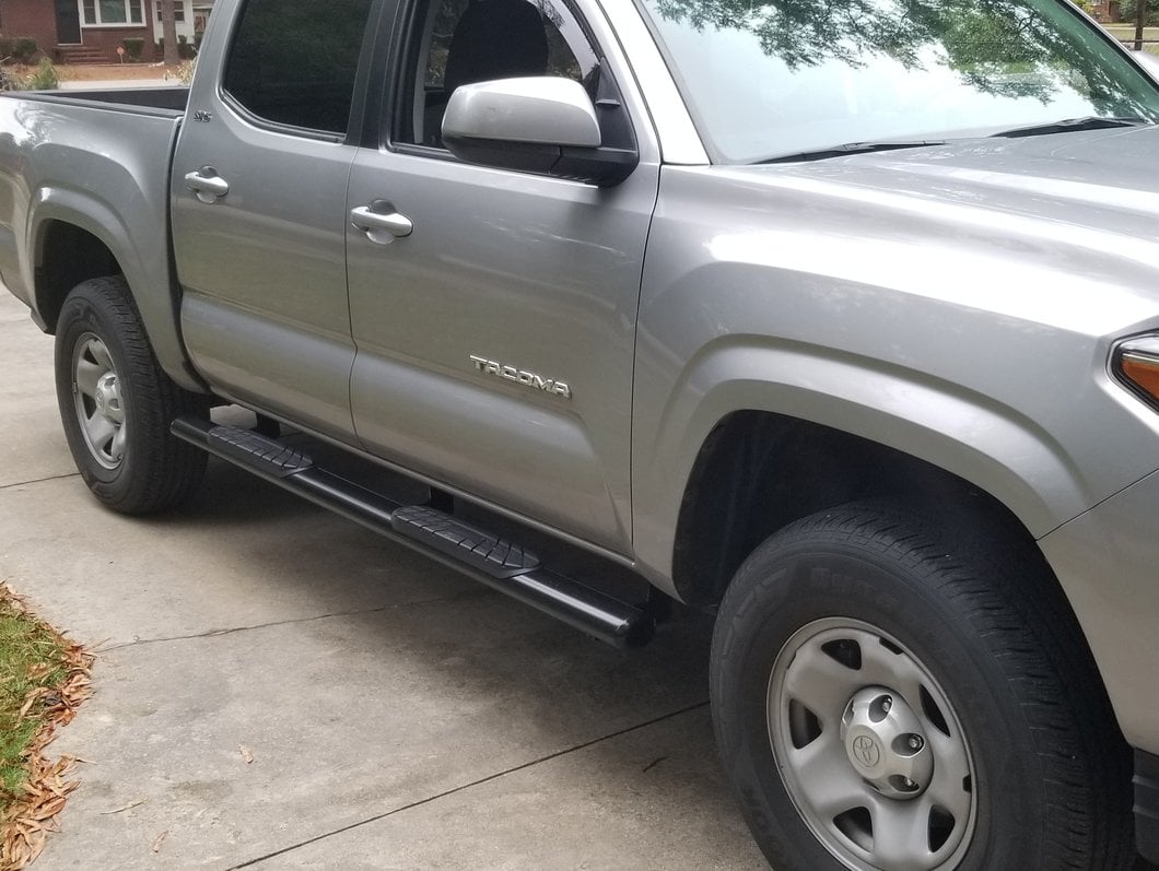 RedRock 4-Inch Oval Straight End Side Step Bars; Black (05-23 Tacoma Double Cab)
