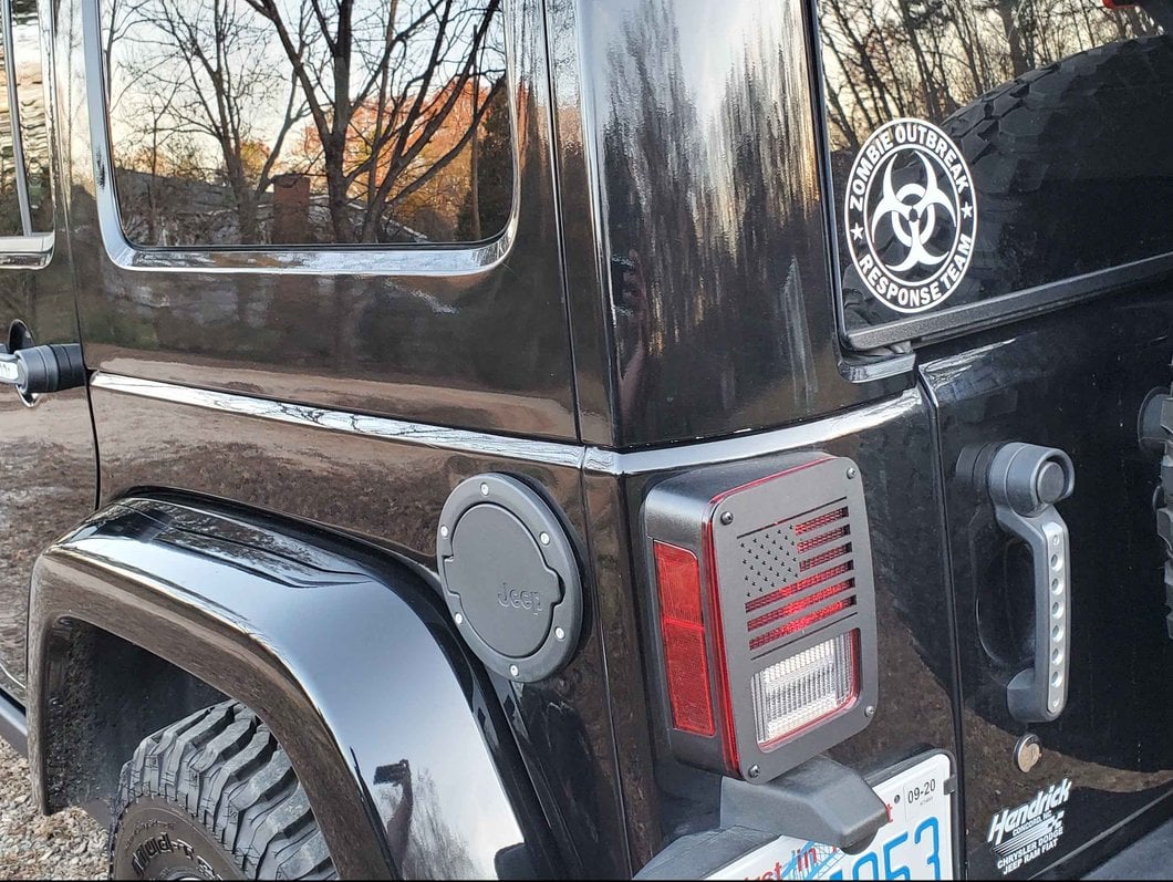 RedRock Old Glory Tail Light Covers; Textured Black (07-18 Jeep Wrangler JK)