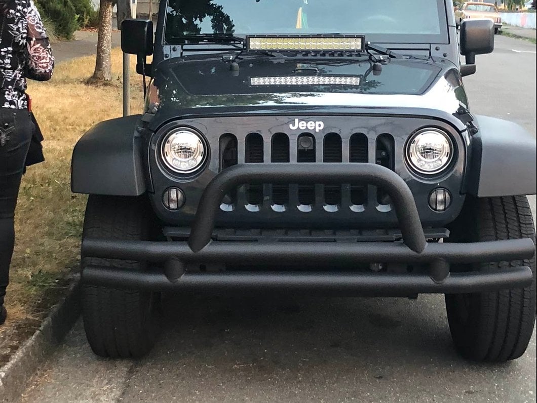 RedRock Tubular Front Bumper; Textured Black (07-18 Jeep Wrangler JK)