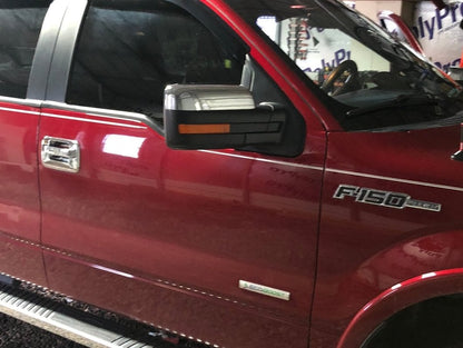 RedRock Memory Power Adjust Heated Manual Foldaway Towing Mirrors with Puddle Lights and Turn Signals; Textured Black; Passenger Side (09-14 F-150)