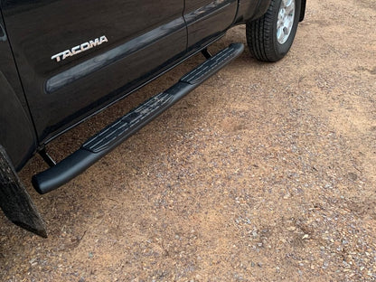 RedRock 4-Inch Oval Bent End PNC Side Step Bars; Black (05-23 Tacoma Access Cab)