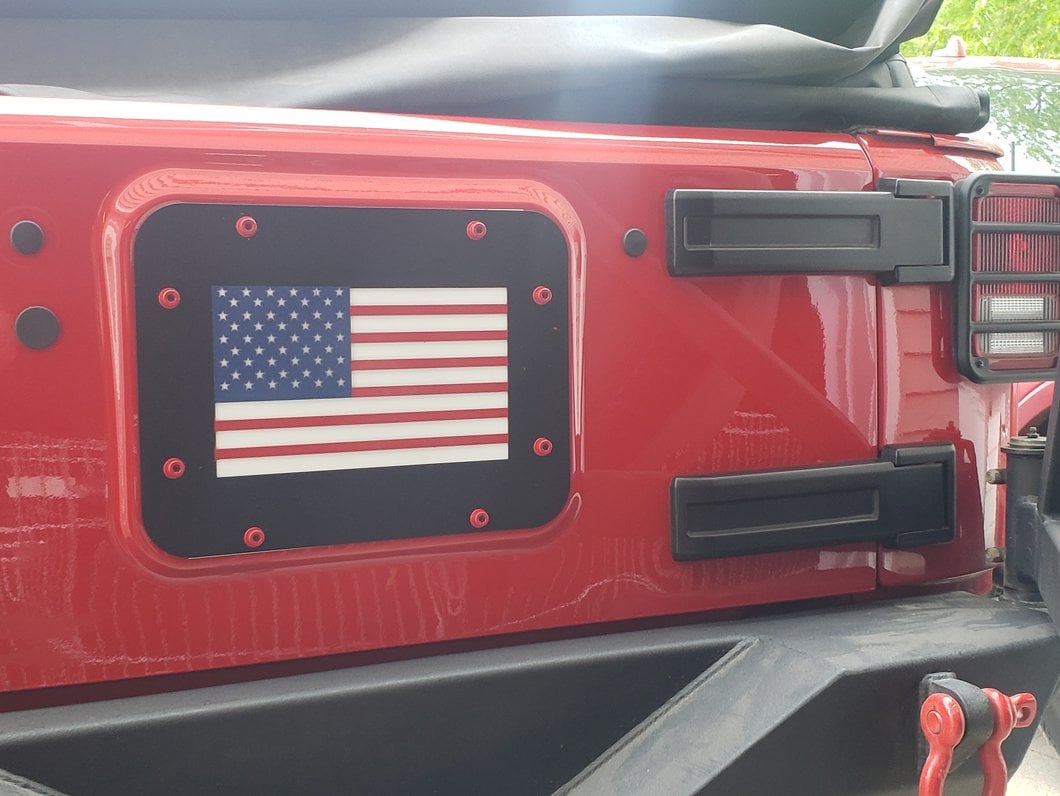 RedRock Old Glory Spare Tire Delete Plate; Textured Black (07-18 Jeep Wrangler JK)