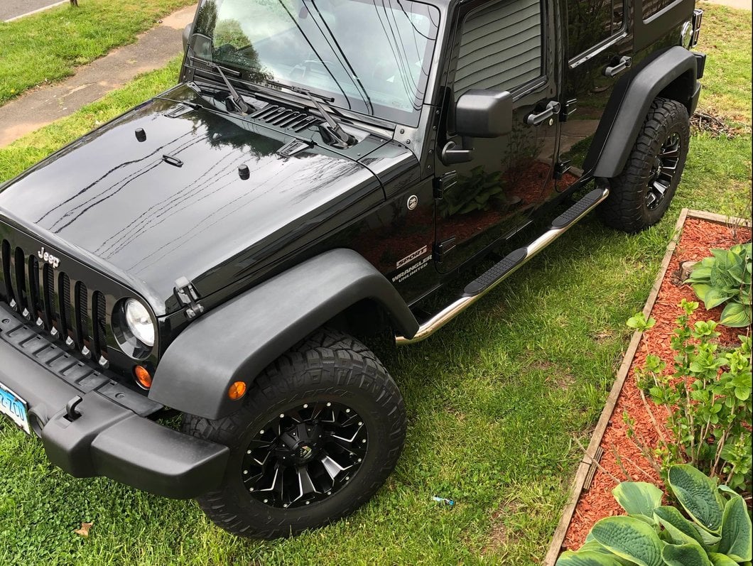 RedRock 3-Inch Round Curved Side Step Bars; Stainless Steel (07-18 Jeep Wrangler JK 4-Door)