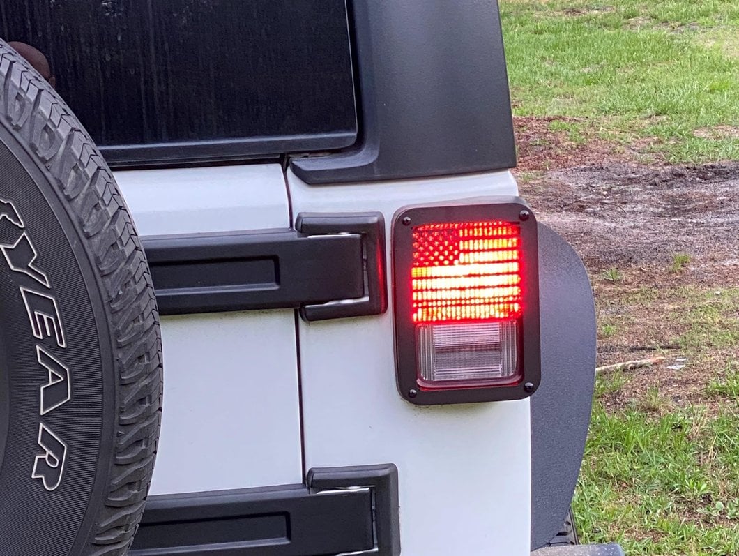 RedRock Old Glory Tail Light Covers; Textured Black (07-18 Jeep Wrangler JK)
