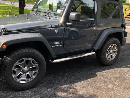 RedRock 3-Inch Round Curved Side Step Bars; Stainless Steel (07-18 Jeep Wrangler JK 2-Door)
