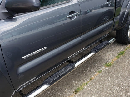 RedRock 4-Inch Oval Straight End Side Step Bars; Stainless Steel (05-23 Tacoma Double Cab)