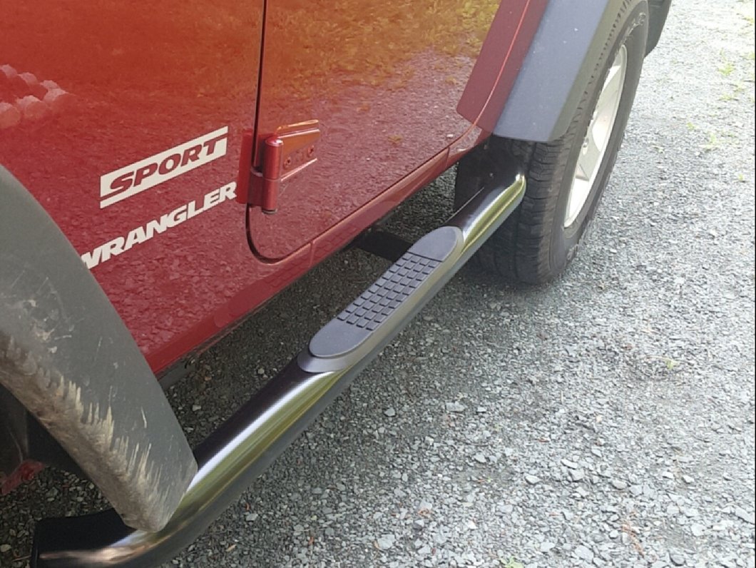 RedRock 3-Inch Round Curved Side Step Bars; Semi-Gloss Black (07-18 Jeep Wrangler JK 2-Door)