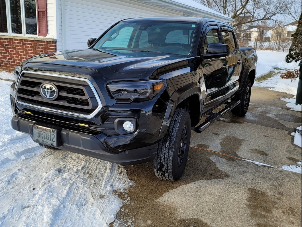 RedRock 4-Inch Oval Straight End Side Step Bars; Black (05-23 Tacoma Double Cab)