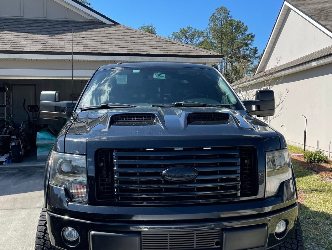RedRock Memory Power Adjust Heated Manual Foldaway Towing Mirrors with Puddle Lights and Turn Signals; Textured Black; Passenger Side (09-14 F-150)