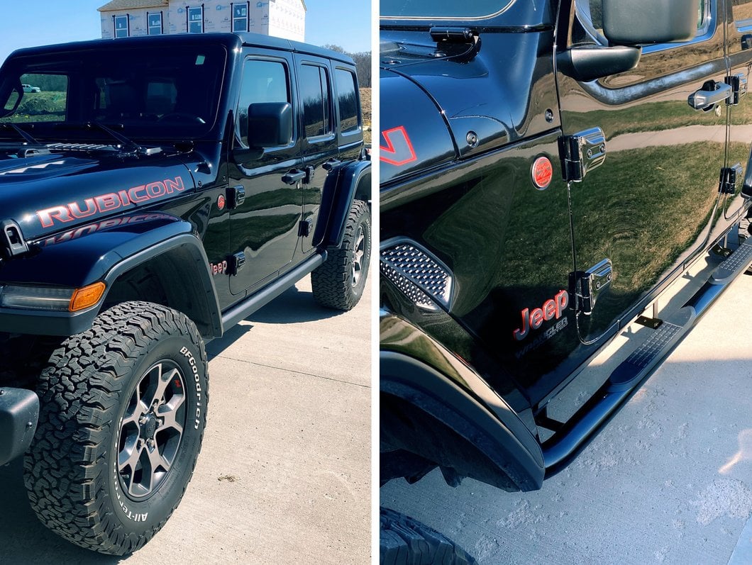 RedRock 3-Inch Round Curved Side Step Bars; Semi-Gloss Black (18-25 Jeep Wrangler JL 4-Door)