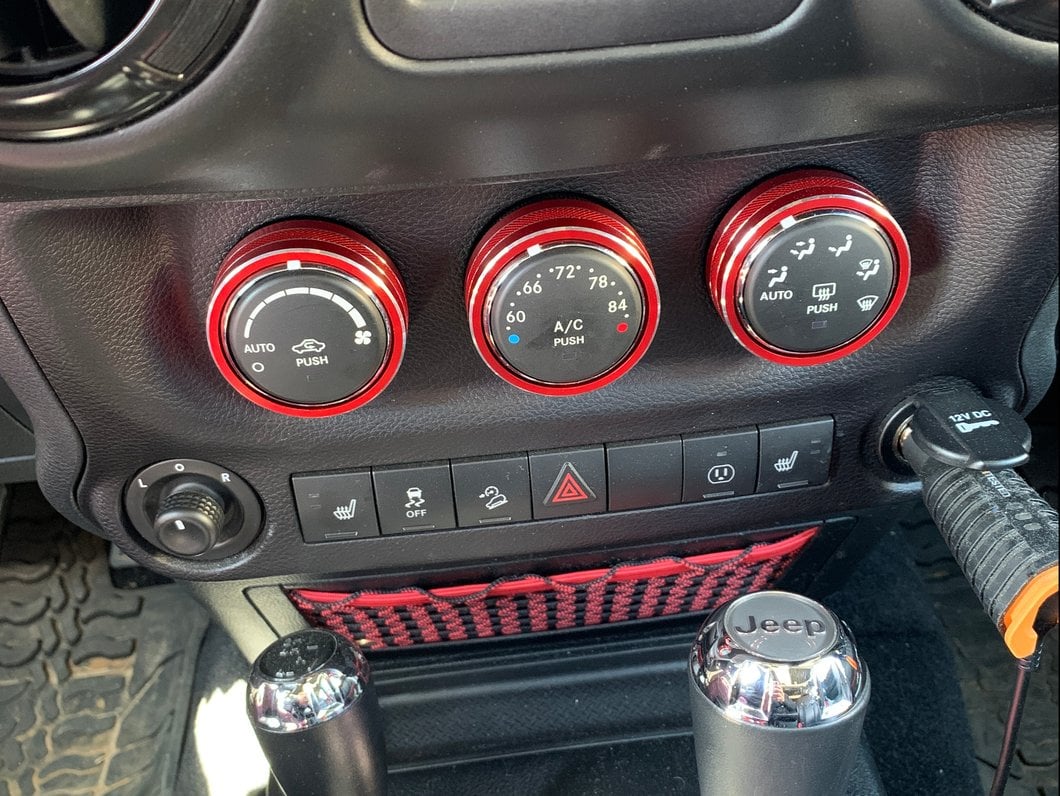 RedRock Alterum Series Billet Aluminum HVAC Control Bezels; Red (11-18 Jeep Wrangler JK)
