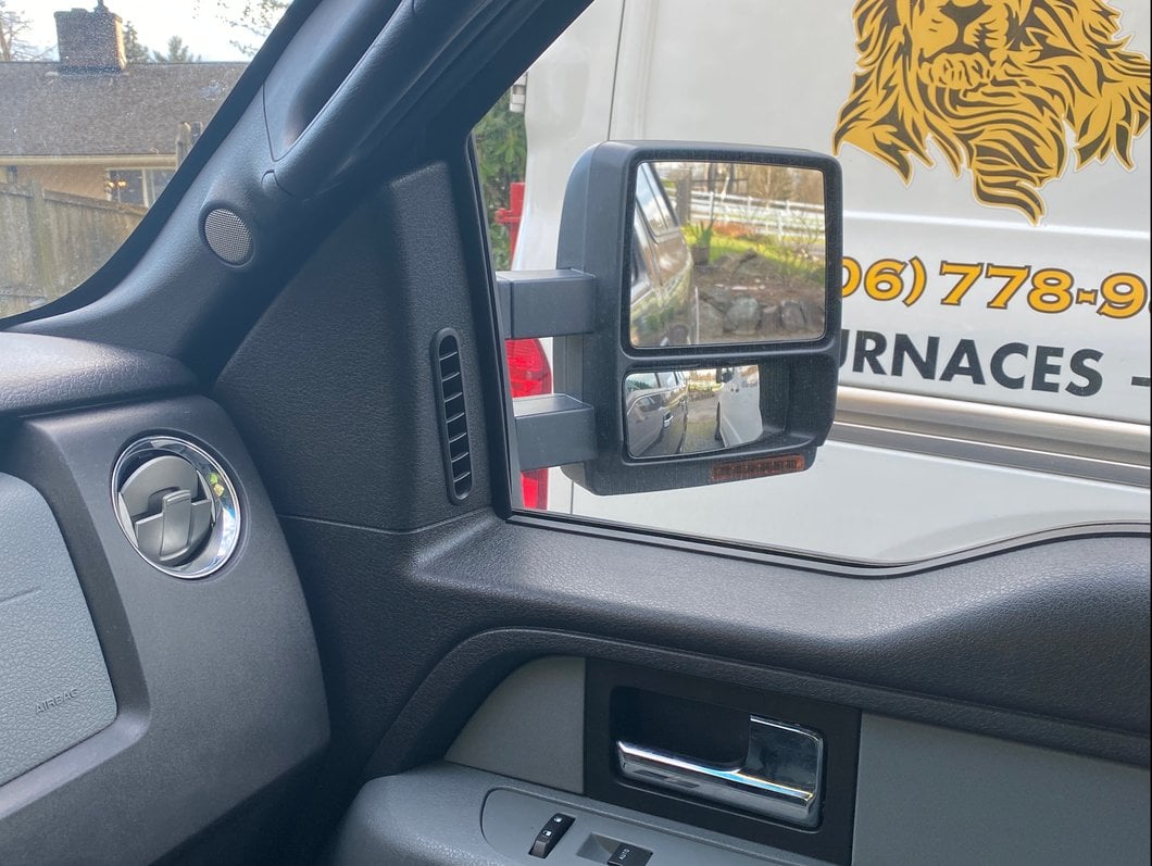 RedRock Memory Power Adjust Heated Manual Foldaway Towing Mirrors with Puddle Lights and Turn Signals; Textured Black; Passenger Side (09-14 F-150)