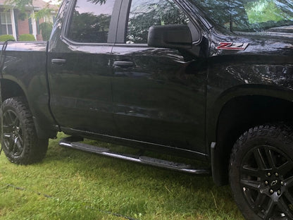 RedRock 4-Inch Oval Bent End Side Step Bars; Black (19-25 Silverado 1500 Crew Cab)