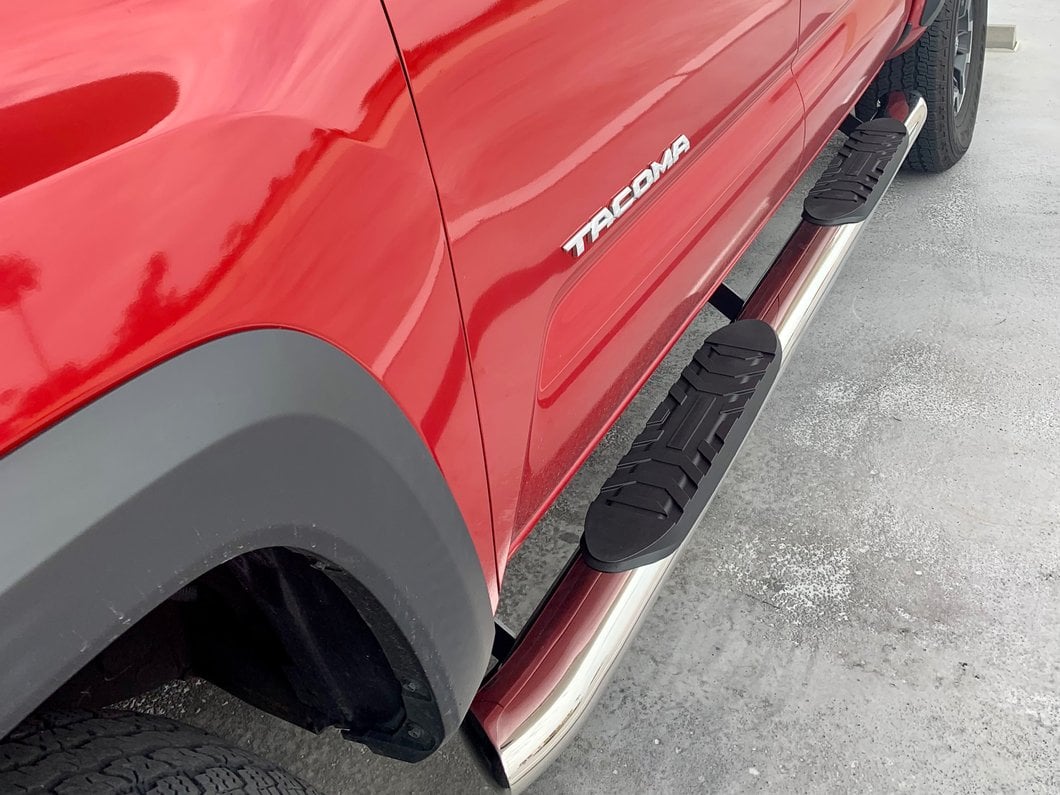 RedRock 5-Inch Oval Bent End Side Step Bars; Stainless Steel (05-23 Tacoma Double Cab)