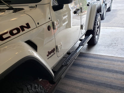 RedRock 4-Inch Oval Straight Side Step Bars; Semi-Gloss Black (18-25 Jeep Wrangler JL 4-Door)